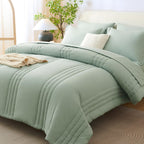 CozyLux Queen Size Comforter Sets - 7 Piece Bed in a Bag Olive Green Comforter Set with Sheets Luxury Bed Set All Seasons, Soft Bedding Set with Down Alternative Comforter, Sheets, Pillowcases & Shams