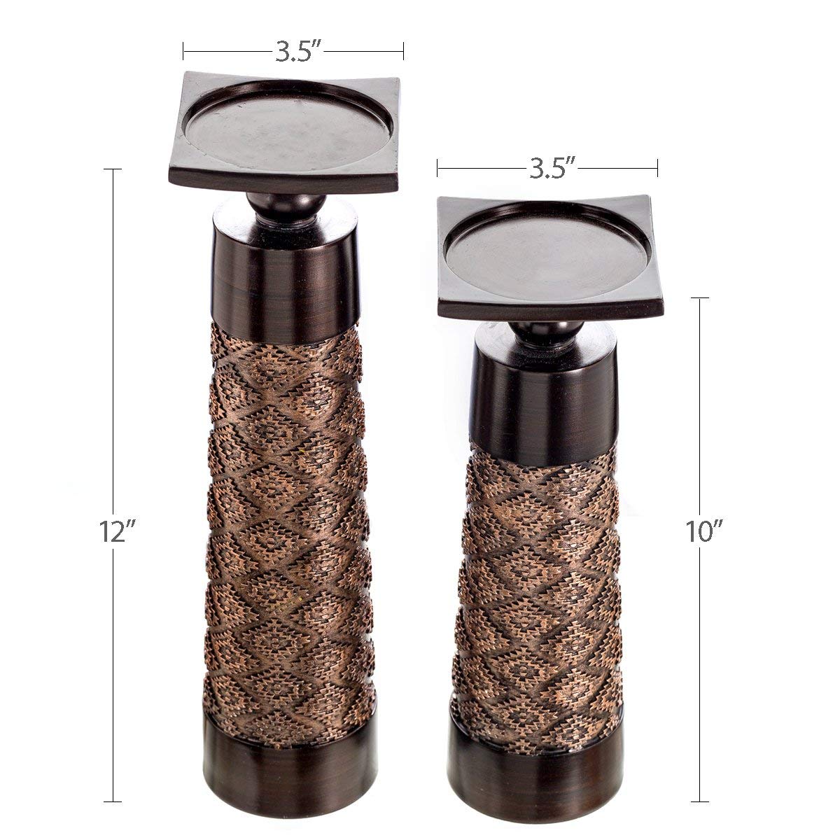 Creative Scents Dublin Silver Decorative Candle Holder Set of 2 - Home Decor Pillar Candle Stand, Coffee Table Mantle Decor centerpieces for Fireplace, Living or Dining Room Table, Gift Boxed