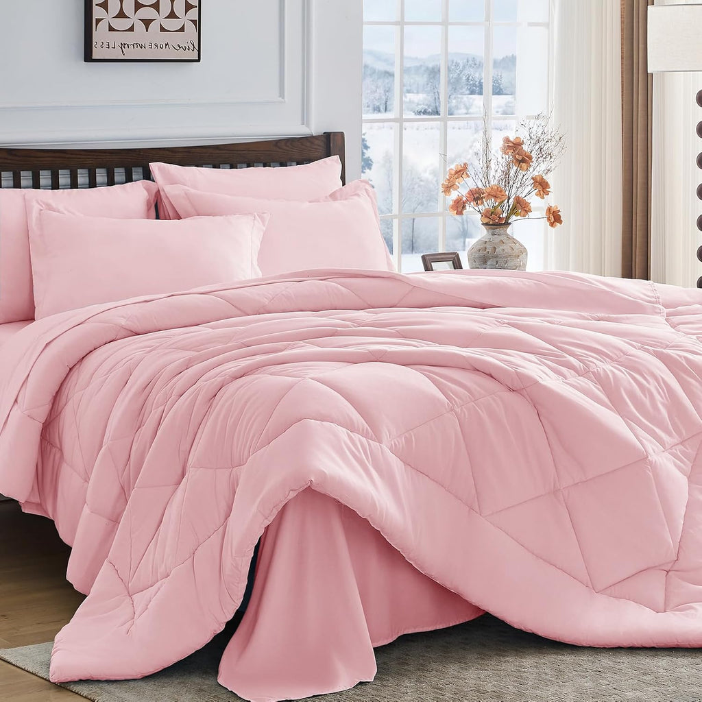 HEVUMYI 7 Pieces Queen Comforter Set, All Season Reversible Bed in a Bag, Ultra Soft Queen Bedding Set with Grey Comforter, Flat Sheet, Fitted Sheet, Pillowcases, Pillow Shams, Dark Grey