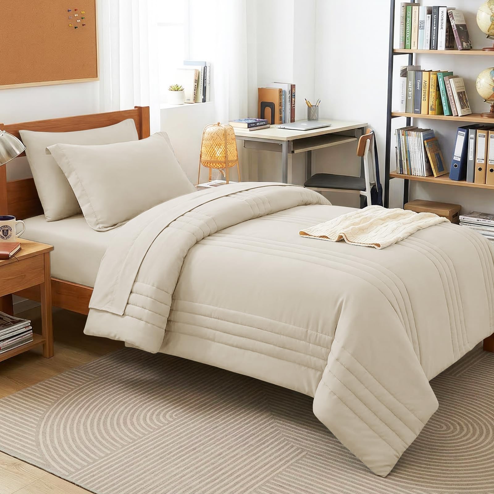 CozyLux Queen Size Comforter Sets - 7 Piece Bed in a Bag Olive Green Comforter Set with Sheets Luxury Bed Set All Seasons, Soft Bedding Set with Down Alternative Comforter, Sheets, Pillowcases & Shams