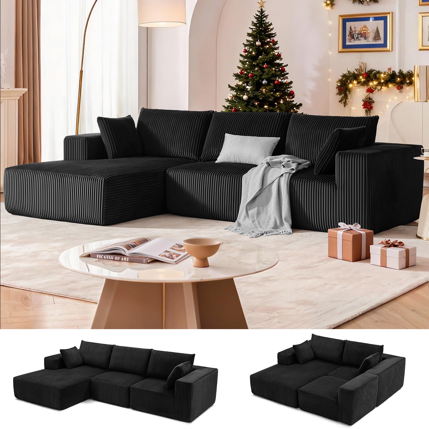 108” Modular Sectional Sofa, Cloud Sectional Couch with Deep Seat, Modern Modular L-Shape Sofa Couch with Chaise,Upholstered Boneless Couches for Living Room Bedroom (Beige, Left Facing Chaise)