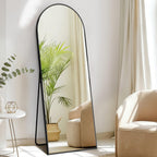 DUMOS Arched Full Length Mirror with Stand 64"x21" Floor Standing Aluminum Frame for Bedroom Body Hanging Leaning Modern Simple Home Decor Shatter-proorf Nano Glass Wall Living Room Cloakroom Black