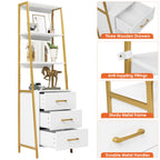 HITHOS Black Gold 4-Tier Bookshelf, Tall Bookcase with 3 Wooden Drawers, Modern Ladder Book Shlef Storage Organizer for Living Room, Entryway, Office