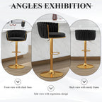 ABET Gold Bar Stool Set of 2, Velvet Swivel Barstools, Height Adjustable Counter Stools with Woven Back, Upholstered Modern Luxury Kitchen Stools with Footrest for Cafe, Pub, Black