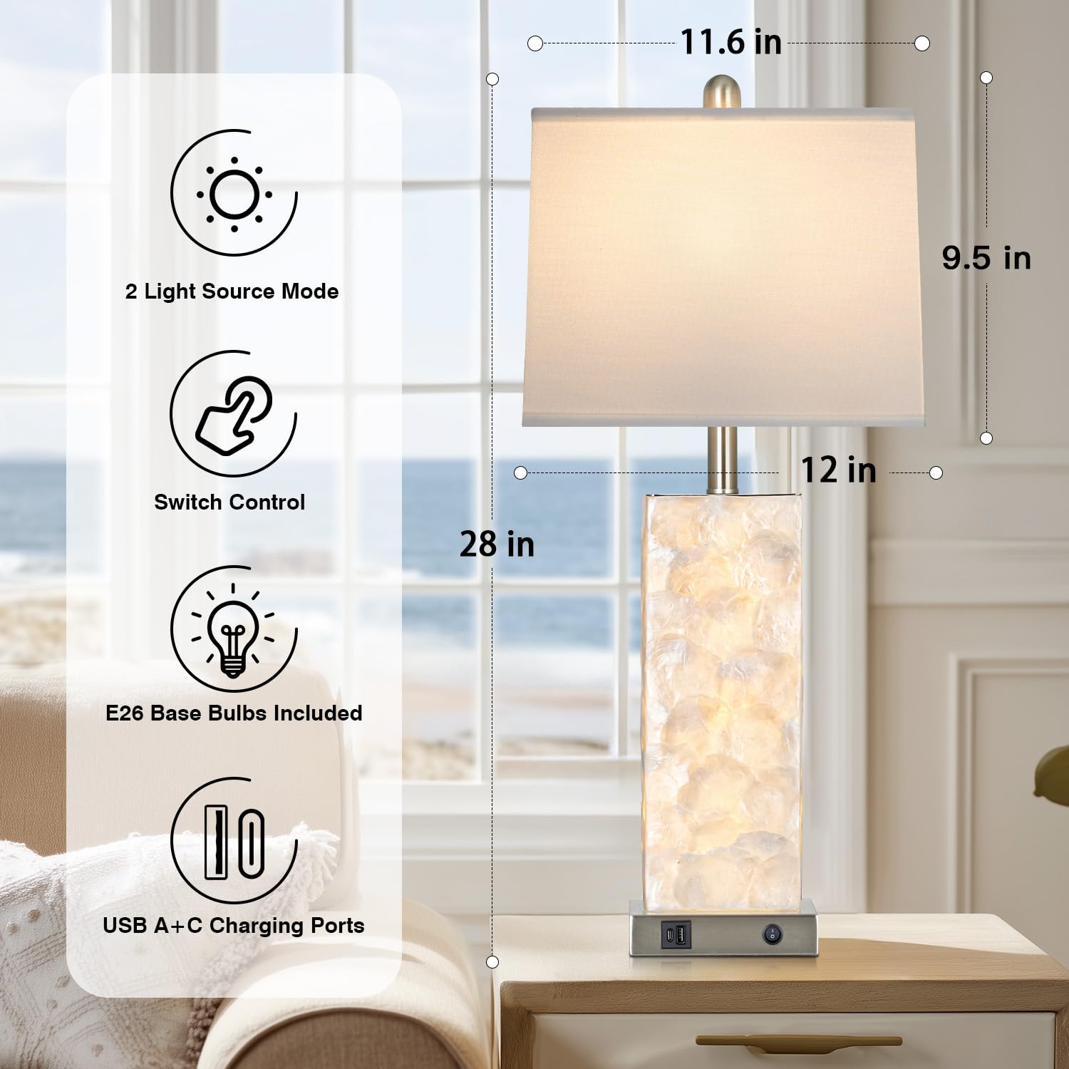 29" Gold Modern Table Lamps Set of 2, 3-Way Dimmable Touch Lamps for Nightstand with USB A+C & Outlets,Brass Lamps for Living Room, Bedroom, Nightstand, Entryway(2 Bulbs Included)