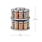 Kamenstein 20 Jar Revolving Countertop Spice Rack with Spices Included, FREE Spice Refills for 5 Years, Polished Stainless Steel with Black Caps, 30020