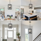 Black Gold Chandelier for Dining Room, Modern Farmhouse 3 Light Entryway Pendant Light Fixture Adjustable Geometric Industrial Rustic Foyer Light for Living Room Kitchen Island Hallway Bedroom