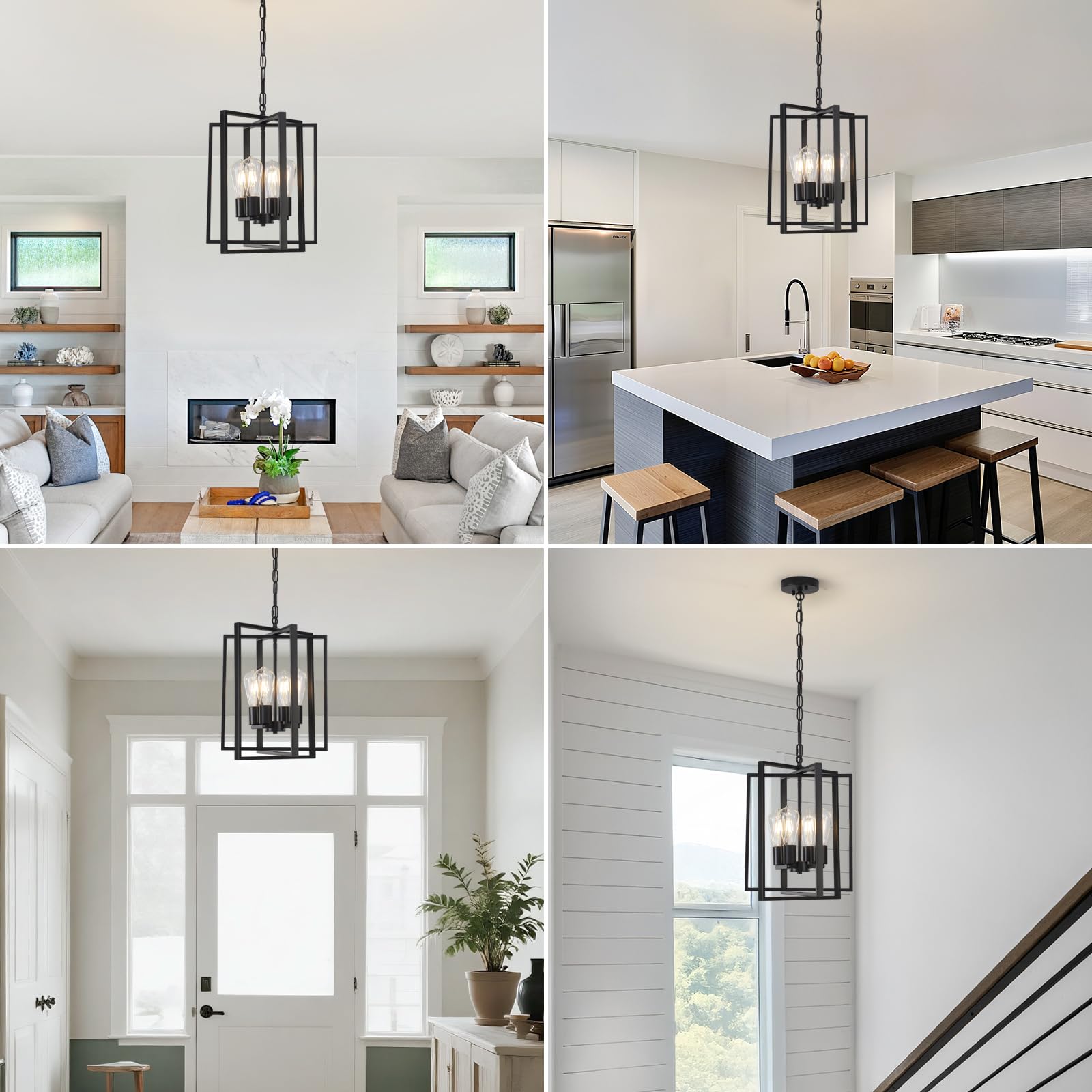 Black Gold Chandelier for Dining Room, Modern Farmhouse 3 Light Entryway Pendant Light Fixture Adjustable Geometric Industrial Rustic Foyer Light for Living Room Kitchen Island Hallway Bedroom
