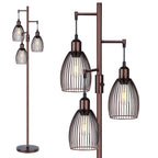 Dimmable Floor Lamp, Industrial Floor Lamps for Living Room, Gold Tree Lamp Standing Lamp Tall Lamps with 3 Elegant Teardrop Cage Head & 800 Lumens LED Bulbs for Living room Bedroom Office Dining Room