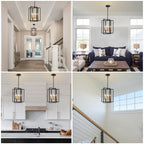 Black Gold Chandelier for Dining Room, Modern Farmhouse 3 Light Entryway Pendant Light Fixture Adjustable Geometric Industrial Rustic Foyer Light for Living Room Kitchen Island Hallway Bedroom