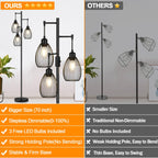 Dimmable Floor Lamp, Industrial Floor Lamps for Living Room, Gold Tree Lamp Standing Lamp Tall Lamps with 3 Elegant Teardrop Cage Head & 800 Lumens LED Bulbs for Living room Bedroom Office Dining Room