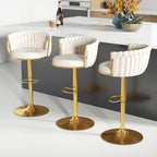 ABET Gold Bar Stool Set of 2, Velvet Swivel Barstools, Height Adjustable Counter Stools with Woven Back, Upholstered Modern Luxury Kitchen Stools with Footrest for Cafe, Pub, Black