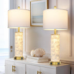 29" Gold Modern Table Lamps Set of 2, 3-Way Dimmable Touch Lamps for Nightstand with USB A+C & Outlets,Brass Lamps for Living Room, Bedroom, Nightstand, Entryway(2 Bulbs Included)