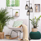 Dimmable Floor Lamp, Industrial Floor Lamps for Living Room, Gold Tree Lamp Standing Lamp Tall Lamps with 3 Elegant Teardrop Cage Head & 800 Lumens LED Bulbs for Living room Bedroom Office Dining Room