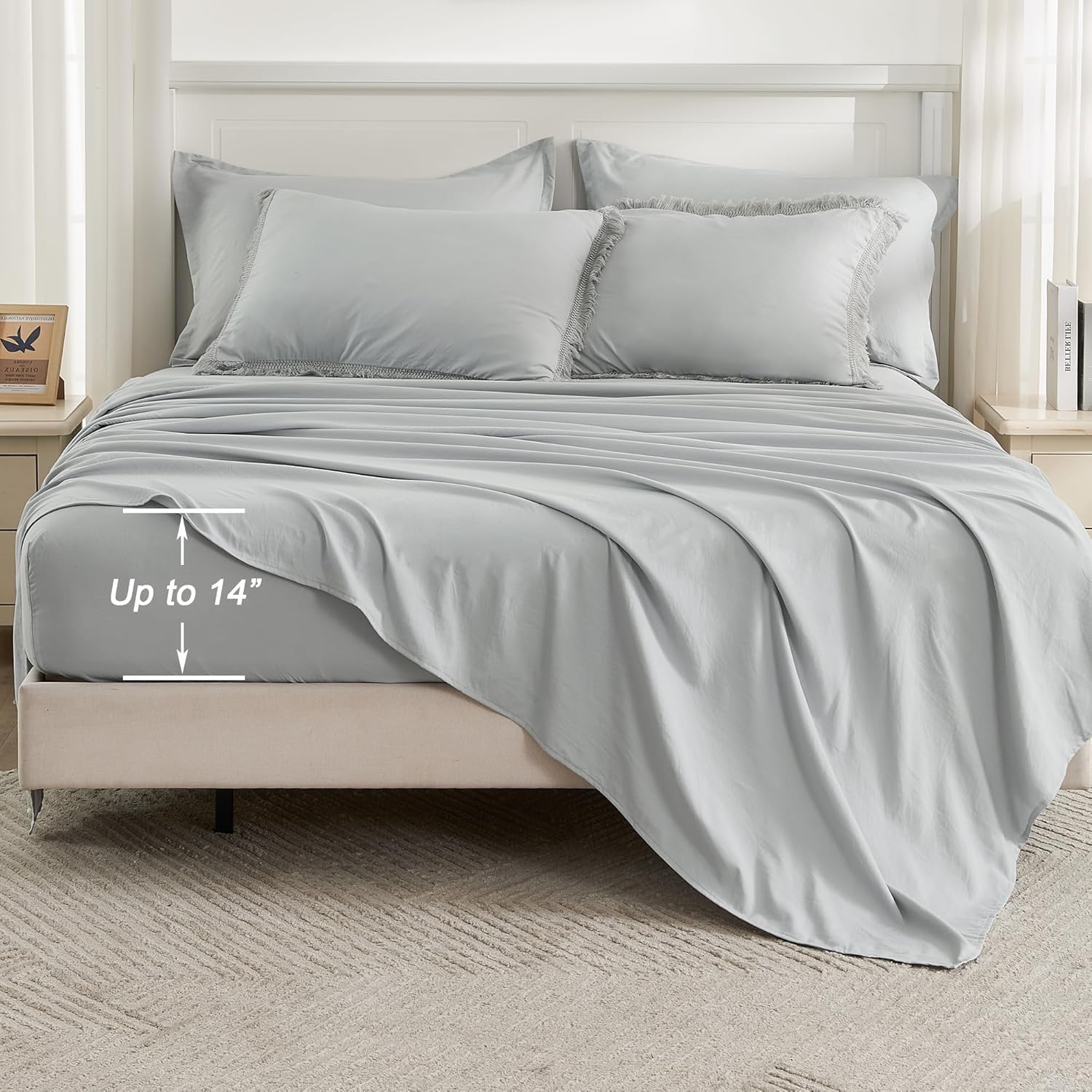 Andency King Size Comforter Set with Sheets Light Pink - 7 Pieces Bed in a Bag Boho Soft Lightweight Bedding Sets, Tassel Bed Set with Comforter, Sheets, Pillowcases & Shams
