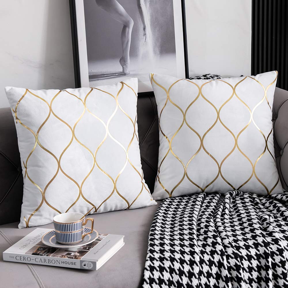 DEZENE 12x20 Inch Gold Velvet Throw Pillow Covers: 2 Pack Rectangular Decorative Pillow Cases for Bedroom Sofa Couch Living Room, Black