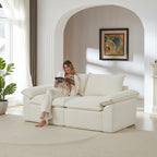 98.4-Inch Oversized Boneless Cloud Couches Deep Seat Foam Sofa Couch with 2 Round Toss Pillows, Luxury Corduroy Upholstered 3 Seat Tufted Loveseat, Cloud Sofa in a Box
