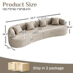 131" Oversized Sectional Sofa for Living Room, Modern Luxury Plush Chenille 4-Seater Extra Deep & Wide Seat Curved Cloud Couch with 4 Throw Pillows, No Assembly Needed, Light Brown