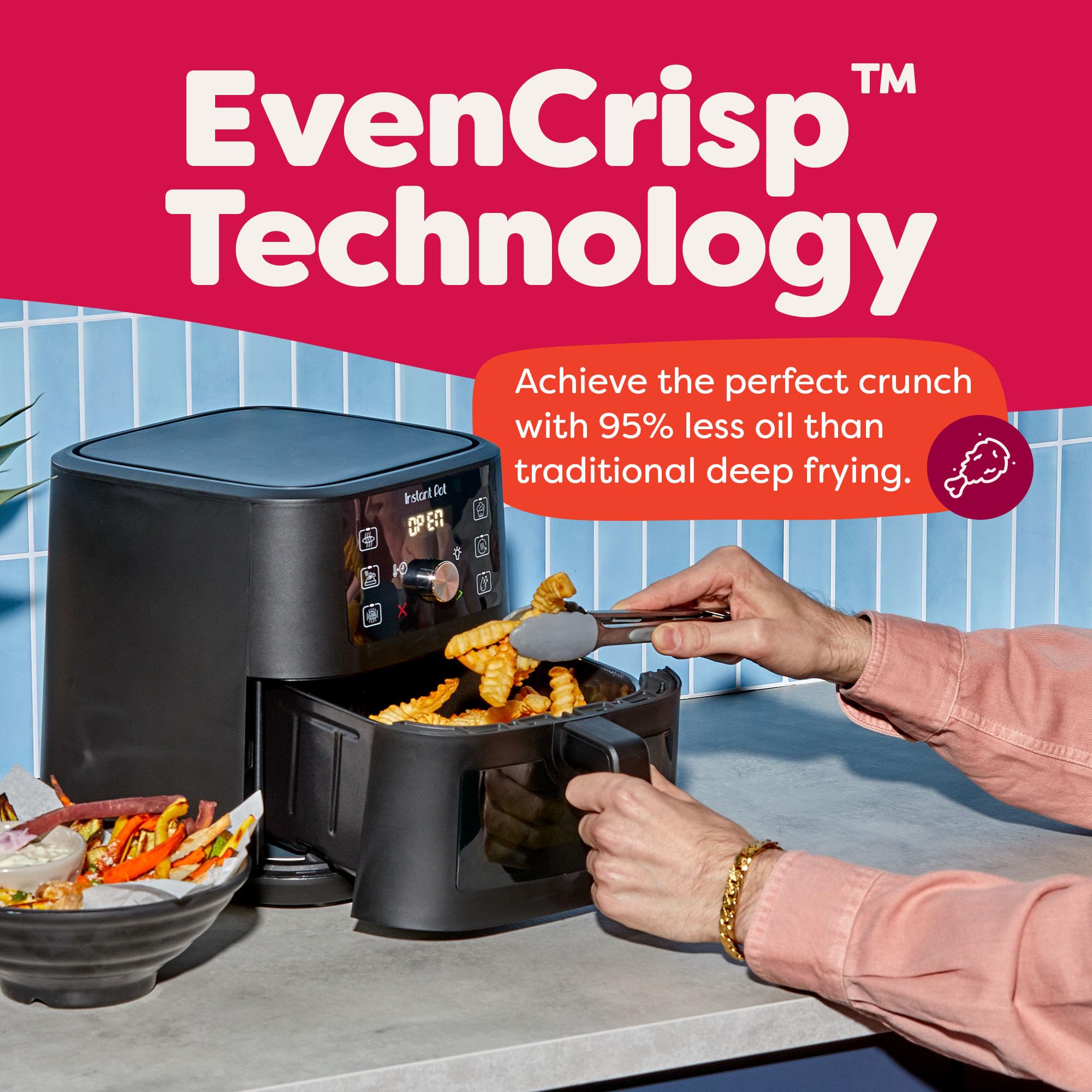 Instant Pot 6QT VORTEX Plus Air Fryer, 6-in-1, Air Fry, Broil, Dehydrate, Crisp, Roast, Reheat, Bake, Dishwasher-Safe Airfryer basket, from the Makers of Instant Pot, Stainless Steel