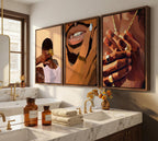 3 Pcs Black Gold Woman Canvas Wall Art African American Black Girl Wall Decor Pictures Abstract Black Gold Female Poster Print Artwork for Living Room Bedroom Scene Home Decoration Prepare To Hang