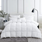 Luxurious White Solid Heavy Weight, Palatial King Size Goose Feathers Down Comforter for Winter Weather, 120 X 98 inches, Premium Baffle Box, 100% Egyptian Cotton Cover, 95 oz. Fill Weight
