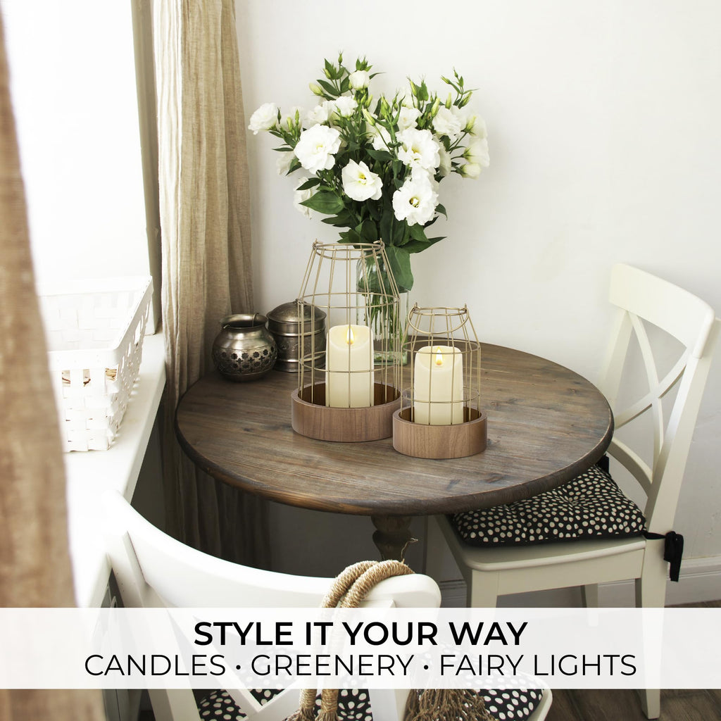 Rustic Farmhouse Lantern Decor Set of 2 - Stylish Decorative Lanterns for Your Living Room, Patio & Porch or Kitchen Dining Table - Modern Indoor/Outdoor Coffee Table Decor for Your Entire Home