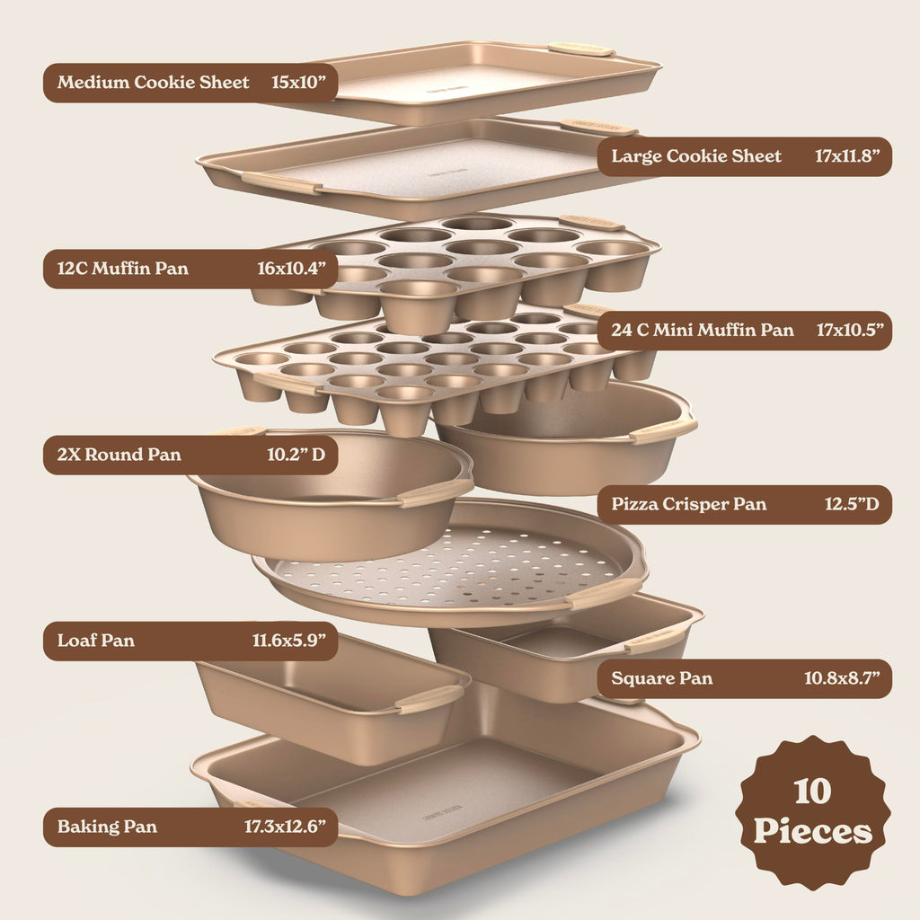 Country Kitchen Nonstick Stackable Bakeware Set - Durable, Easy Release Baking Set- 22 Pc. Includes Silicone Muffin Cups