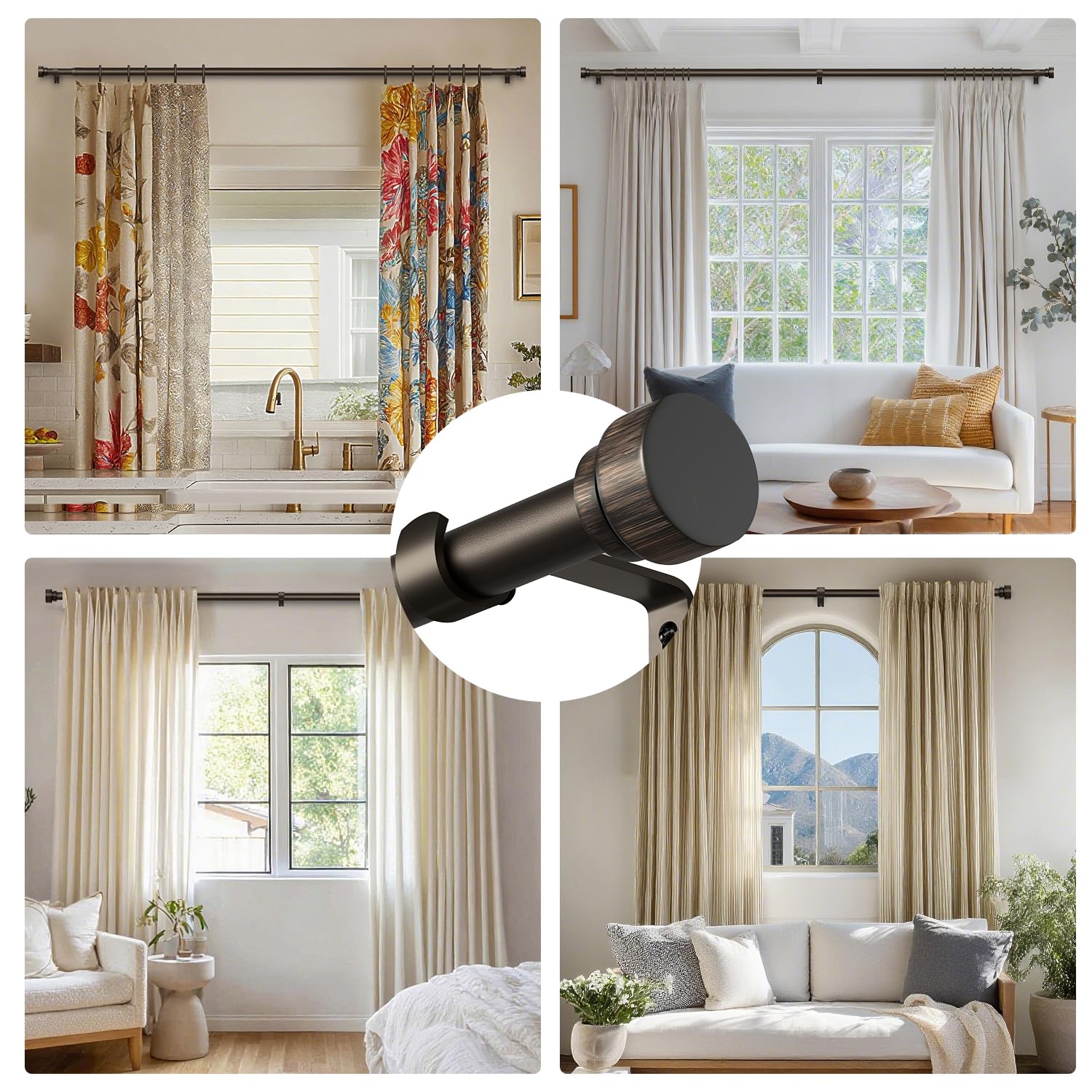 Oneach Heavy Duty Curtain Rods for Windows 72 to 144 Inch, 1 Inch Brass Gold Curtain Rod, Adjustable Length Rod with Metal Finials, Modern Decorative for Bedroom Kitchen Living Room (16 to 150 Inch)
