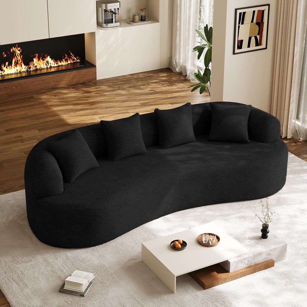 131" Oversized Sectional Sofa for Living Room, Modern Luxury Plush Chenille 4-Seater Extra Deep & Wide Seat Curved Cloud Couch with 4 Throw Pillows, No Assembly Needed, Light Brown