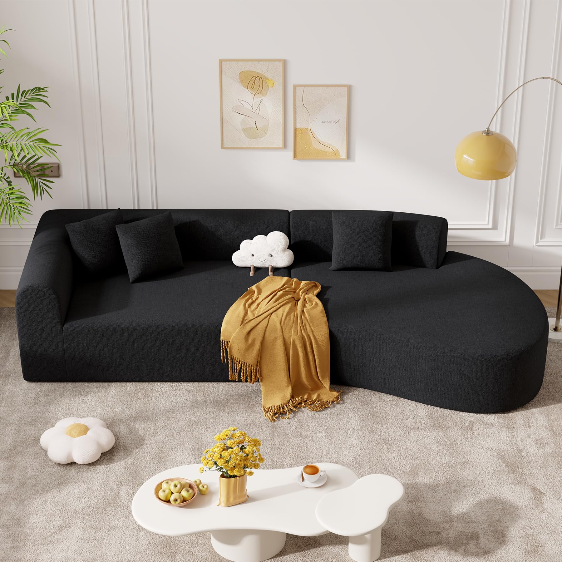 126" Curved Modular Sectional Sofa, Modern Boneless Couches for Living Room,No Assembly Required Cloud Couch,Brown Corduroy Fabric,1 PCS
