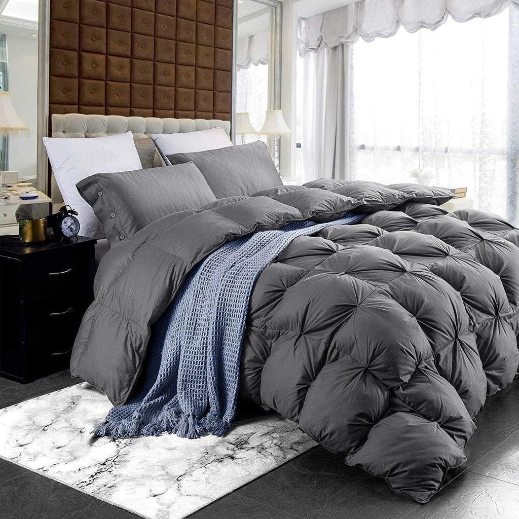 Luxurious White Solid Heavy Weight, Palatial King Size Goose Feathers Down Comforter for Winter Weather, 120 X 98 inches, Premium Baffle Box, 100% Egyptian Cotton Cover, 95 oz. Fill Weight