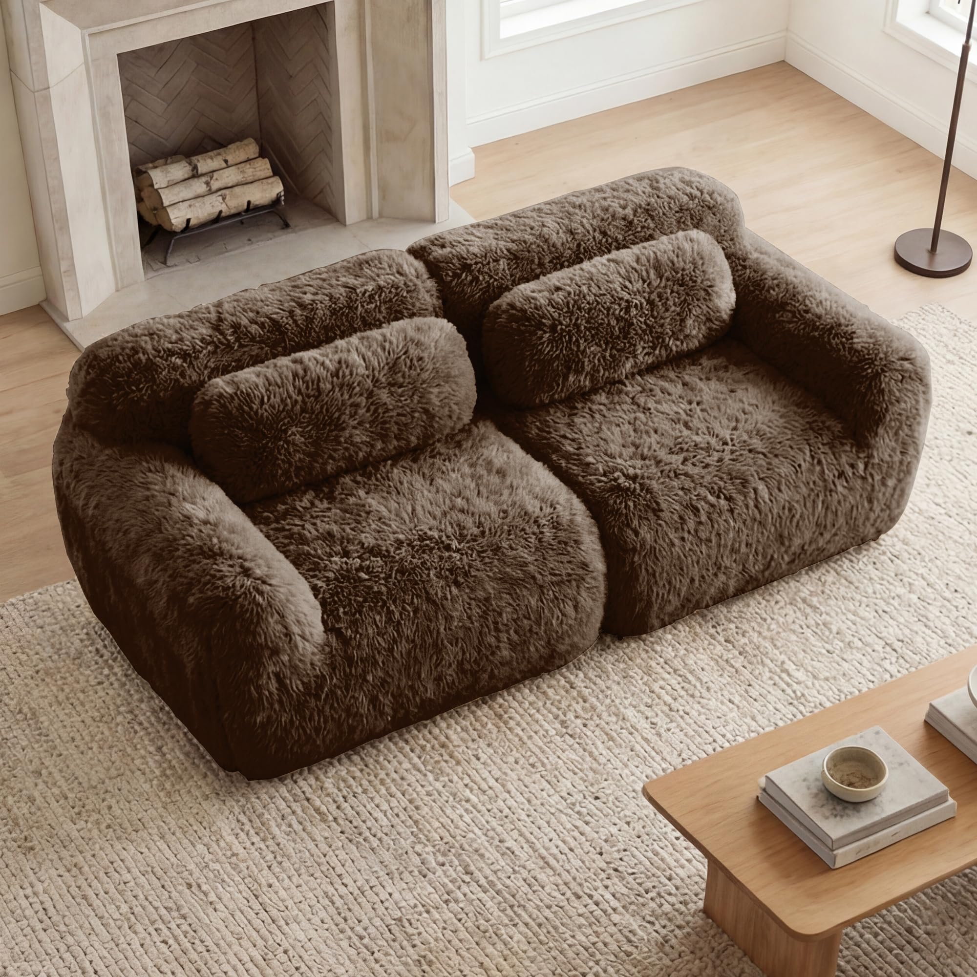 98.4-Inch Oversized Boneless Cloud Couches Deep Seat Foam Sofa Couch with 2 Round Toss Pillows, Luxury Corduroy Upholstered 3 Seat Tufted Loveseat, Cloud Sofa in a Box