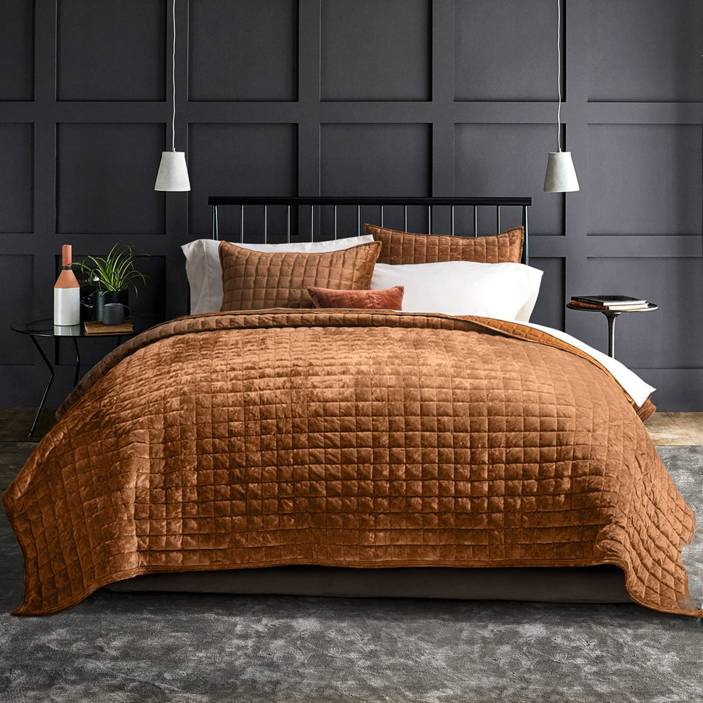RECYCO Luxury Velvet Quilt Set King Size, Lightweight Velvet Comforter Set, Oversized Bedspread Coverlet Quilted Bedding Set, with 2 Matching Pillow Shams, for All Season, Navy Blue