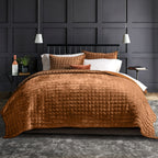 RECYCO Luxury Velvet Quilt Set King Size, Lightweight Velvet Comforter Set, Oversized Bedspread Coverlet Quilted Bedding Set, with 2 Matching Pillow Shams, for All Season, Navy Blue