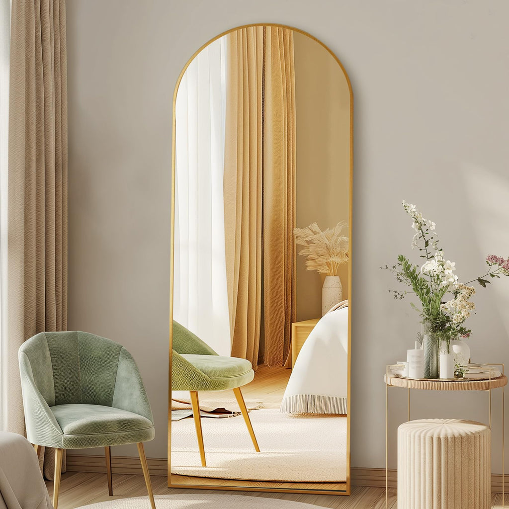 DUMOS Arched Full Length Mirror with Stand 64"x21" Floor Standing Aluminum Frame for Bedroom Body Hanging Leaning Modern Simple Home Decor Shatter-proorf Nano Glass Wall Living Room Cloakroom Black
