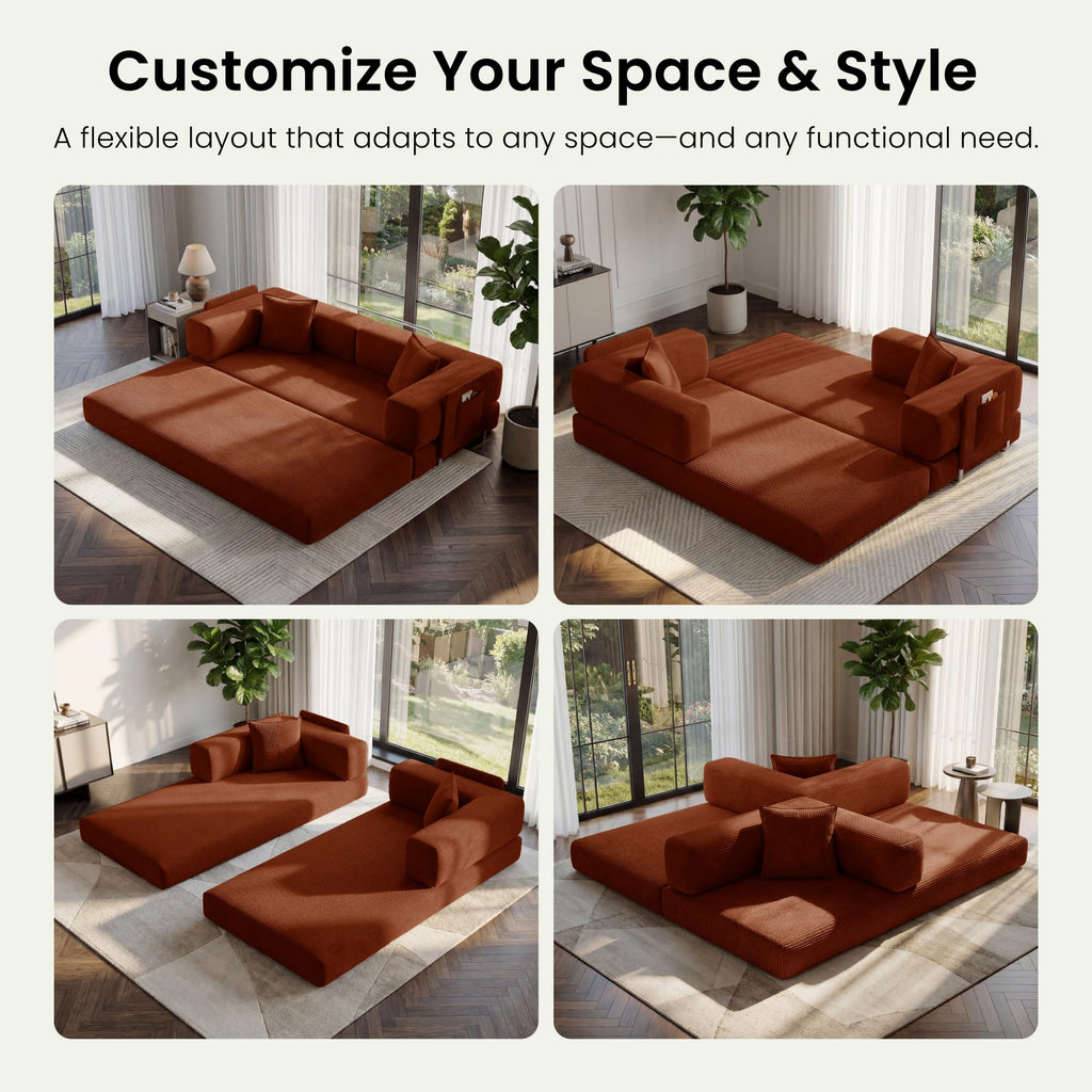 78.8" Convertible Futon Sofa Bed,Corduroy Futon Couch with Storage Pocket,Folding Pull Out Sofa,No Assembly Boneless Couch for Living Room | Pink
