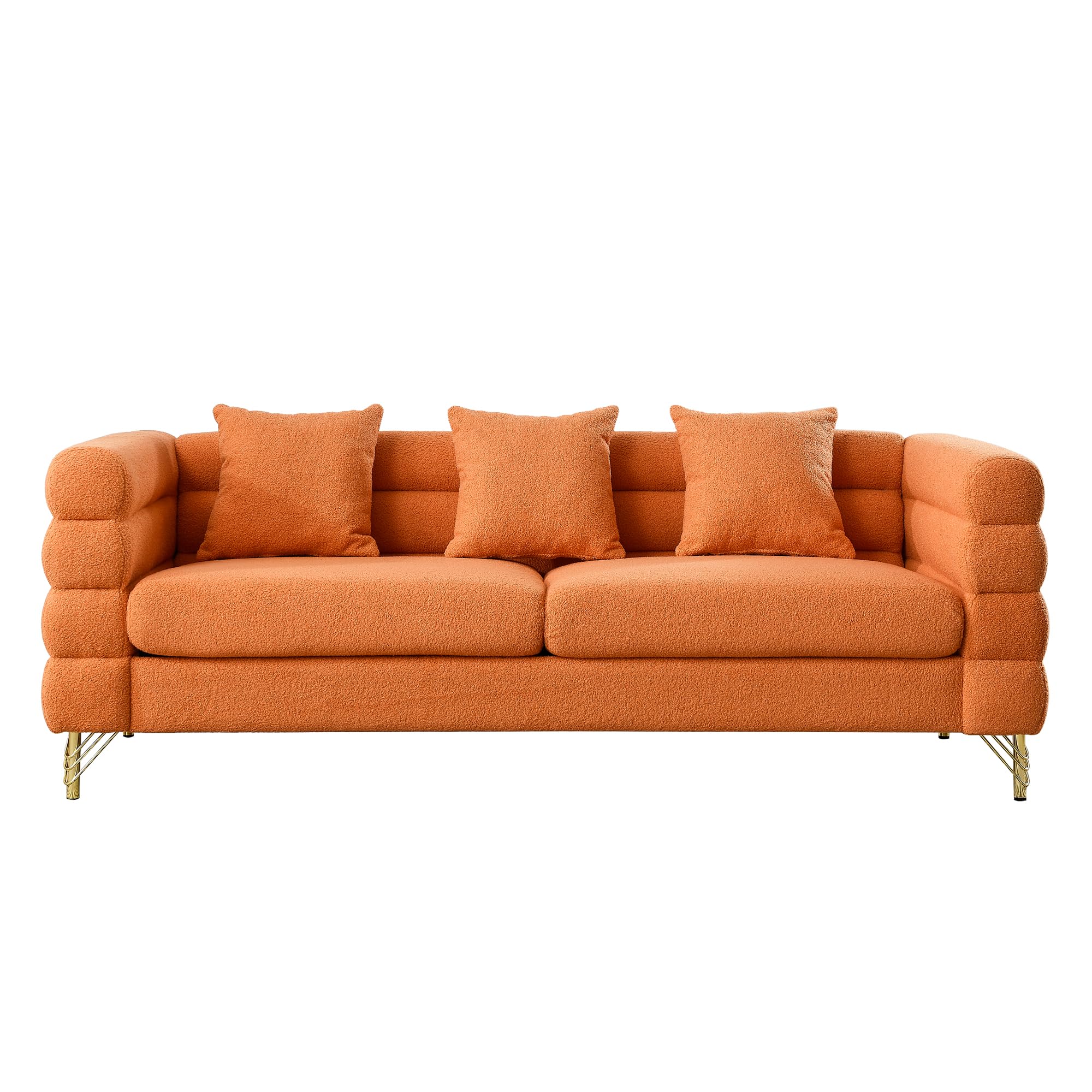 mikibama Modern Teddy Sectional Sofa, 81 Inch Oversized Sofa Couch, Luxury 3 Seater Deep Couch with 3 Pillows and Gold Metal Legs for Living Room, Bedroom, Apartment (Black)