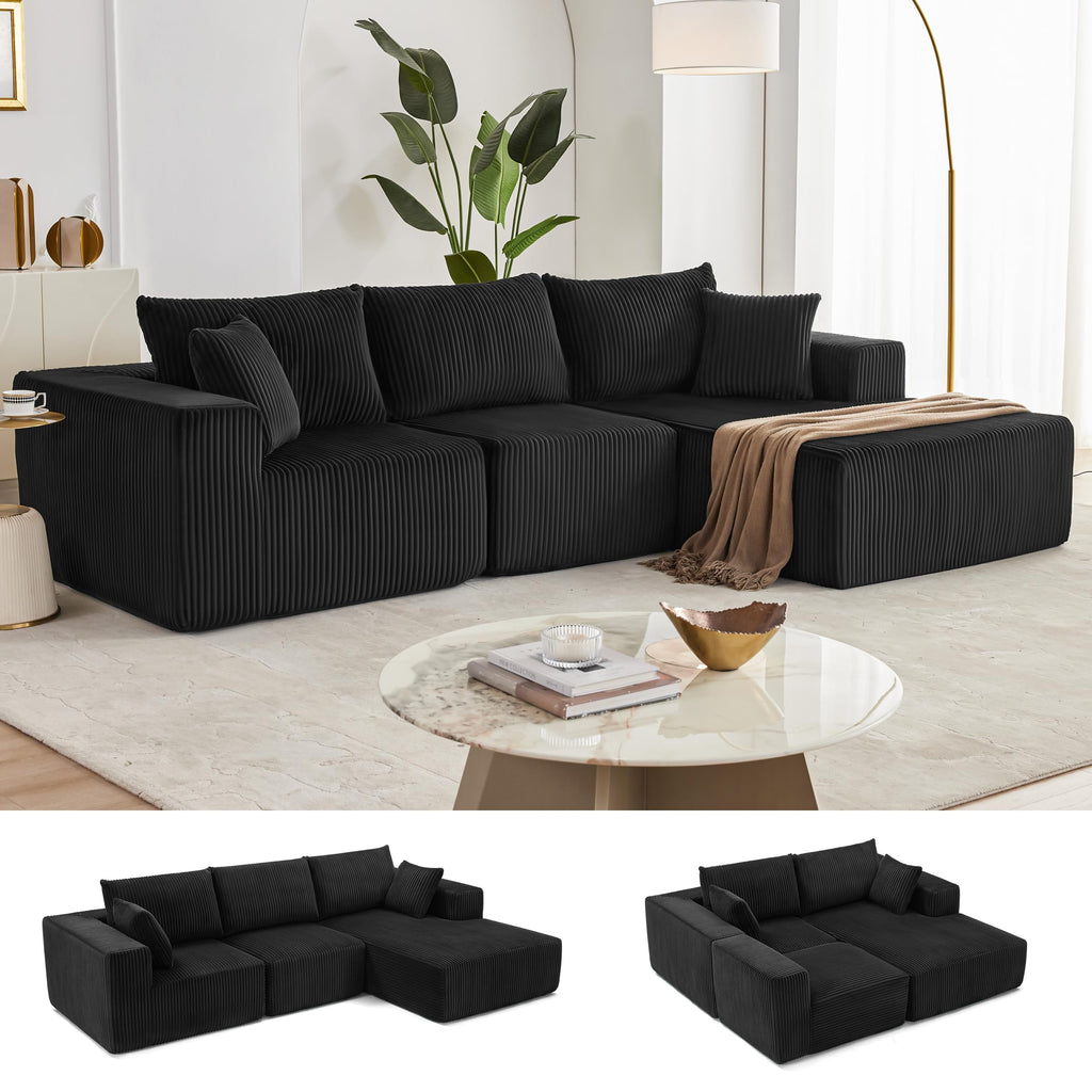 108” Modular Sectional Sofa, Cloud Sectional Couch with Deep Seat, Modern Modular L-Shape Sofa Couch with Chaise,Upholstered Boneless Couches for Living Room Bedroom (Beige, Left Facing Chaise)