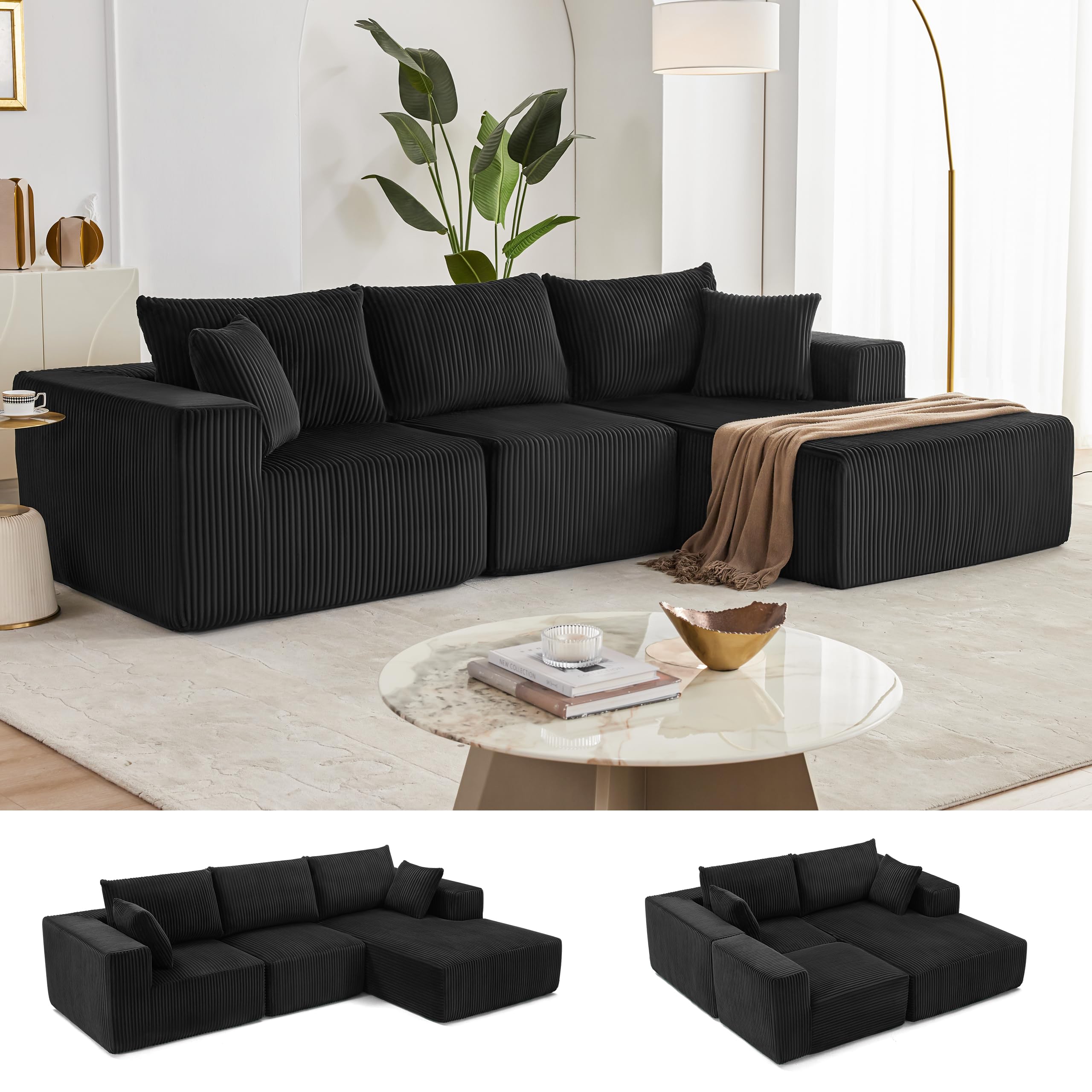 108” Modular Sectional Sofa, Cloud Sectional Couch with Deep Seat, Modern Modular L-Shape Sofa Couch with Chaise,Upholstered Boneless Couches for Living Room Bedroom (Beige, Left Facing Chaise)