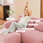 98.4-Inch Oversized Boneless Cloud Couches Deep Seat Foam Sofa Couch with 2 Round Toss Pillows, Luxury Corduroy Upholstered 3 Seat Tufted Loveseat, Cloud Sofa in a Box