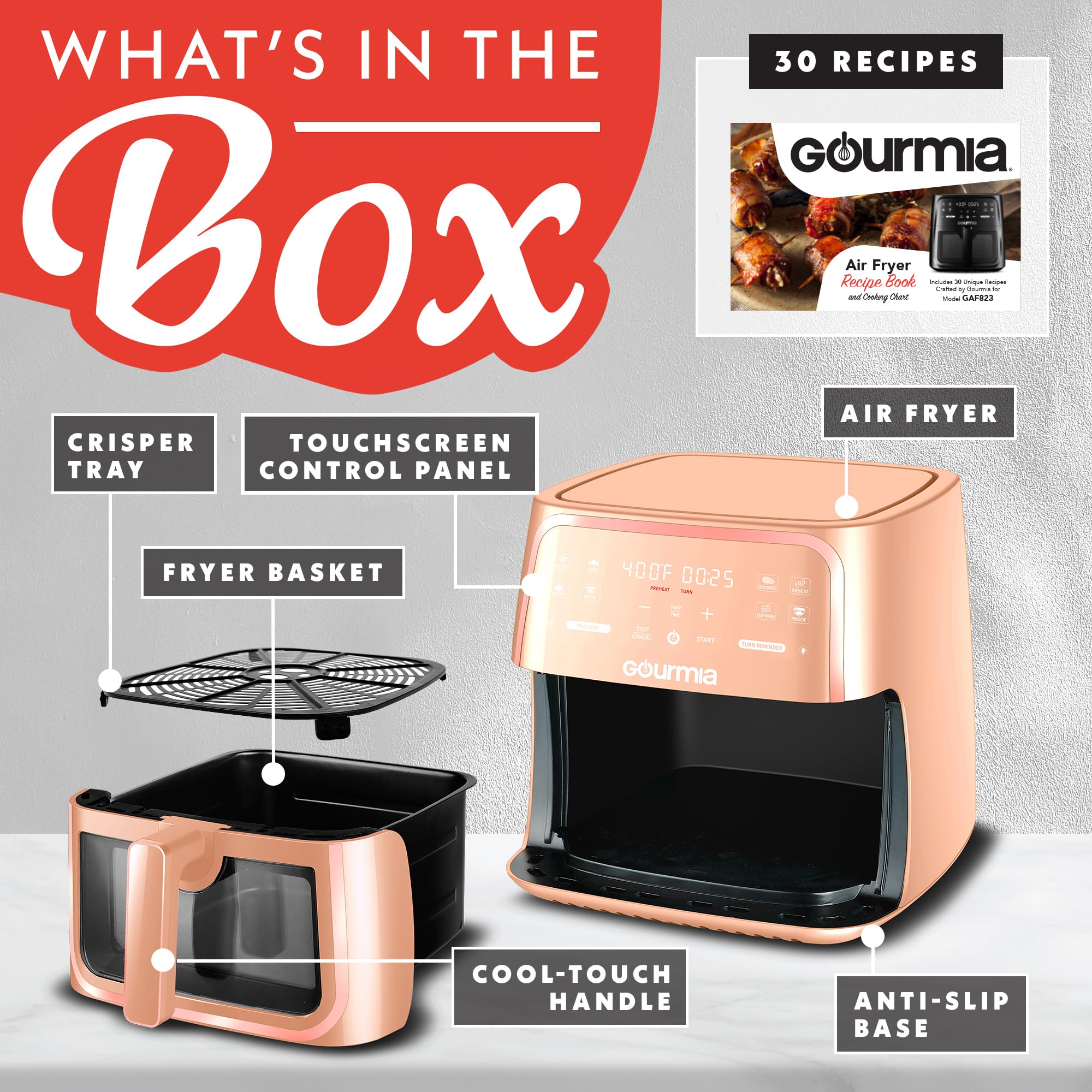 Gourmia 8 Qt Air Fryer, 8 Presets with Digital Display, FryForce 360° Technology, Easy View Window & Interior Light, Dishwasher Safe Basket, Green