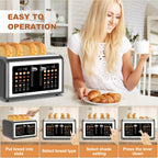 4 Slice Toaster Touch Screen, Stainless Steel Toasters Digital Timer, Dual Control Panel Toasters, 8 Shade Settings 6 Bread Types for Bagel, Cancel, Defrost 1650W