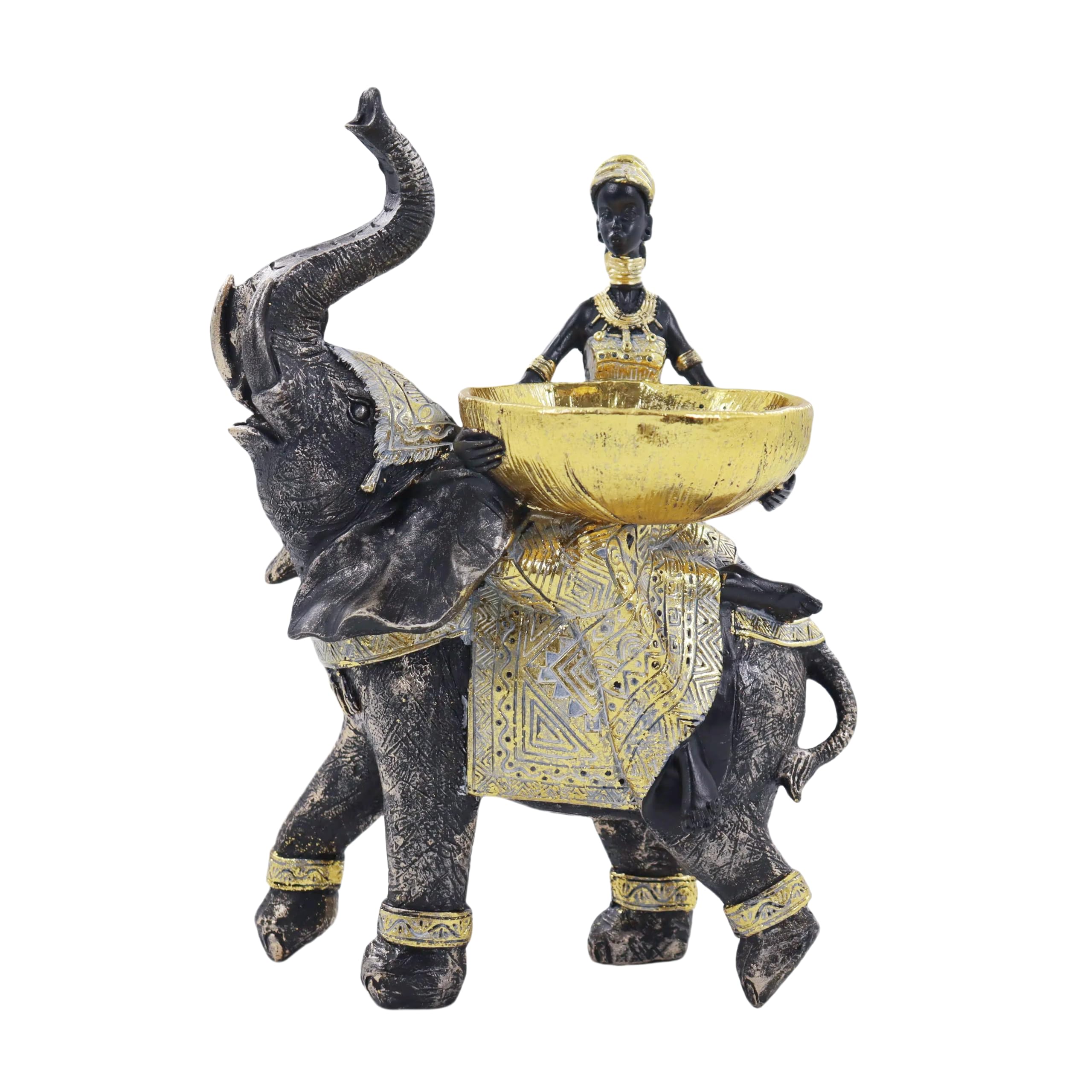 Lescafita African Woman Riding Lion Resin Statue – Tribal Figurine for Home Decor, Elegant Black and Gold Sculpture for Shelf, Desk, or Mantel, Unique for Mom, Friends, Women, Christmas