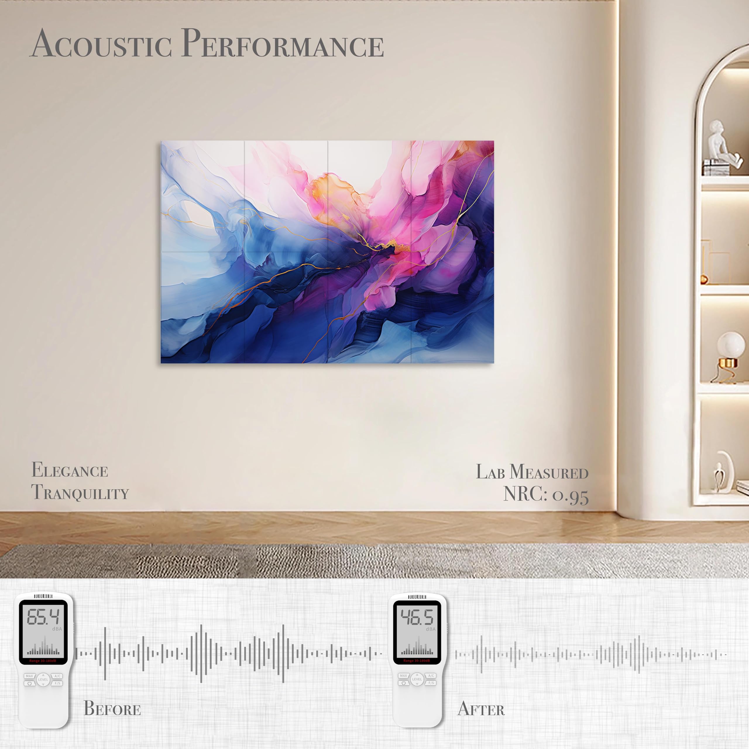 Soon Global Acoustical Wall Panels, 6-Piece 23.62 X 23.62 Inches Art Acoustic Panels, Decorative Acoustic Panels, Acoustic Wall Panels, Sound Absorbing Wall Art, Arcadian Vortex