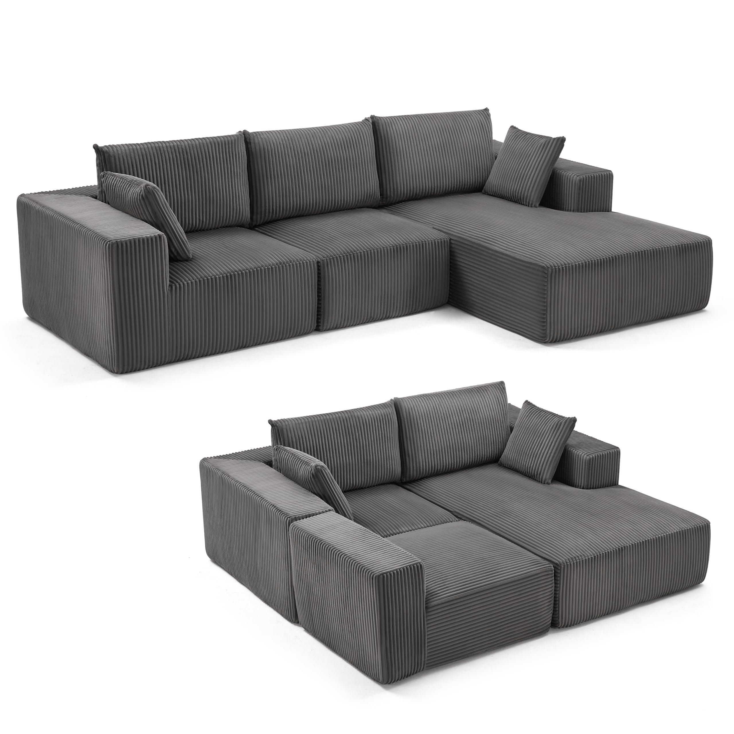 108” Modular Sectional Sofa, Cloud Sectional Couch with Deep Seat, Modern Modular L-Shape Sofa Couch with Chaise,Upholstered Boneless Couches for Living Room Bedroom (Beige, Left Facing Chaise)