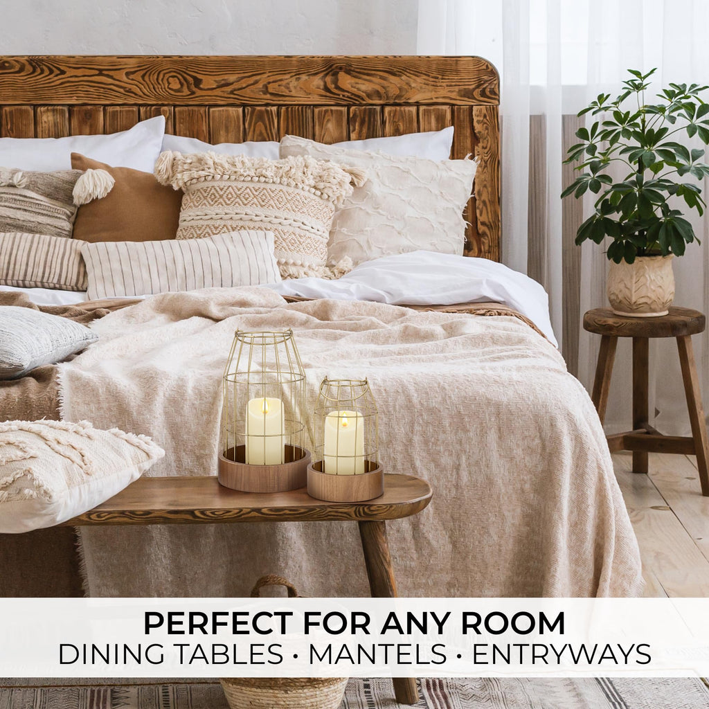 Rustic Farmhouse Lantern Decor Set of 2 - Stylish Decorative Lanterns for Your Living Room, Patio & Porch or Kitchen Dining Table - Modern Indoor/Outdoor Coffee Table Decor for Your Entire Home