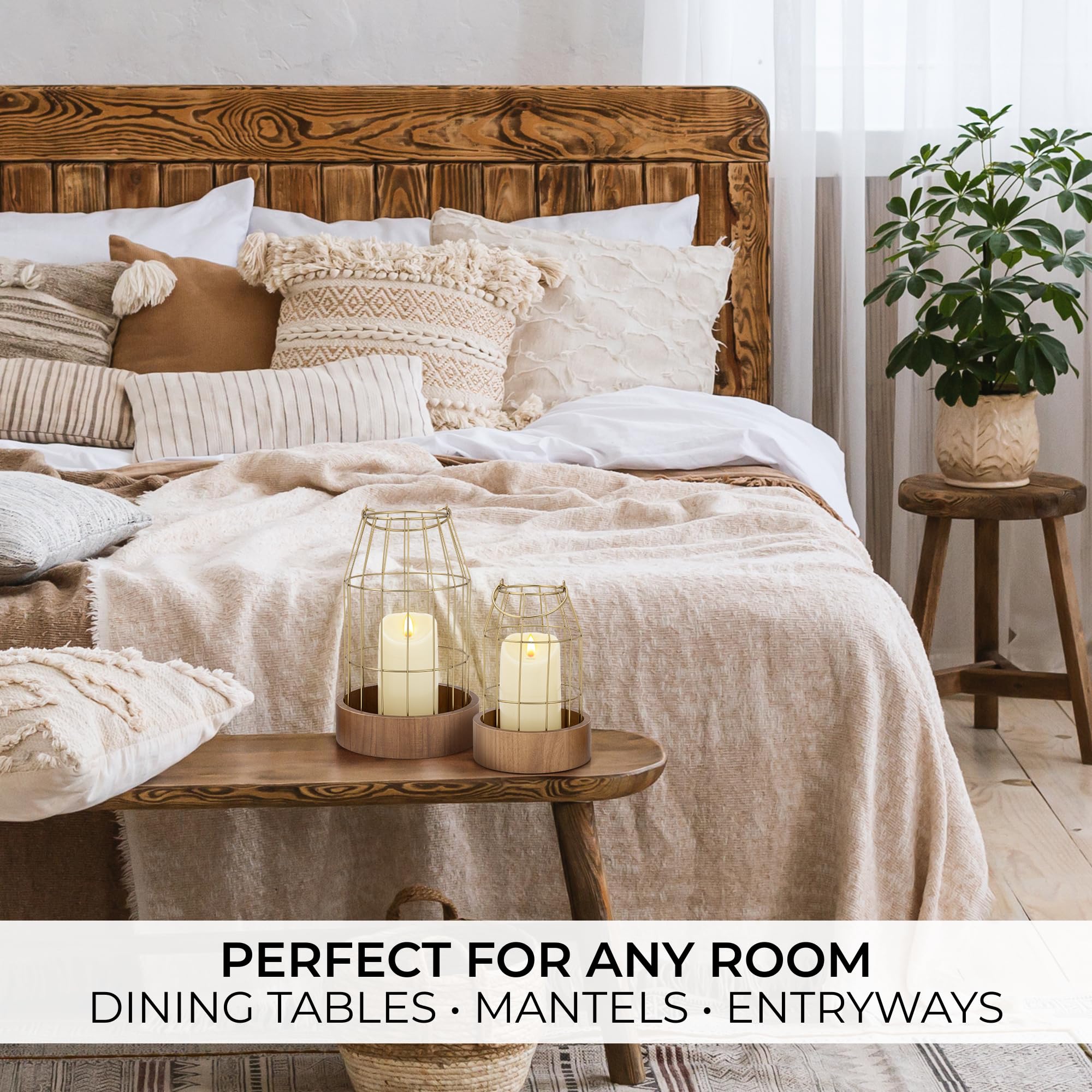 Rustic Farmhouse Lantern Decor Set of 2 - Stylish Decorative Lanterns for Your Living Room, Patio & Porch or Kitchen Dining Table - Modern Indoor/Outdoor Coffee Table Decor for Your Entire Home
