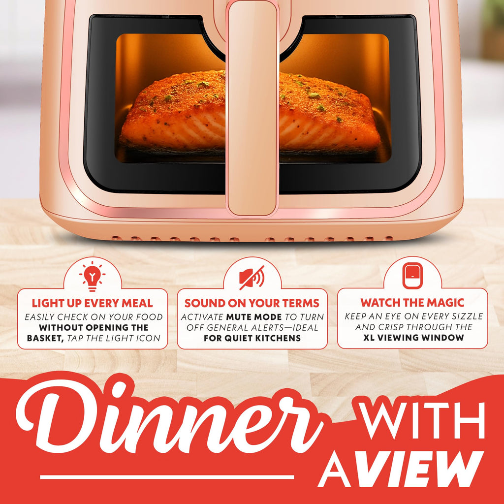 Gourmia 8 Qt Air Fryer, 8 Presets with Digital Display, FryForce 360° Technology, Easy View Window & Interior Light, Dishwasher Safe Basket, Green