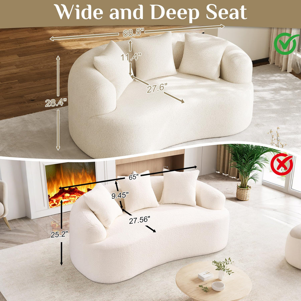 131" Oversized Sectional Sofa for Living Room, Modern Luxury Plush Chenille 4-Seater Extra Deep & Wide Seat Curved Cloud Couch with 4 Throw Pillows, No Assembly Needed, Light Brown