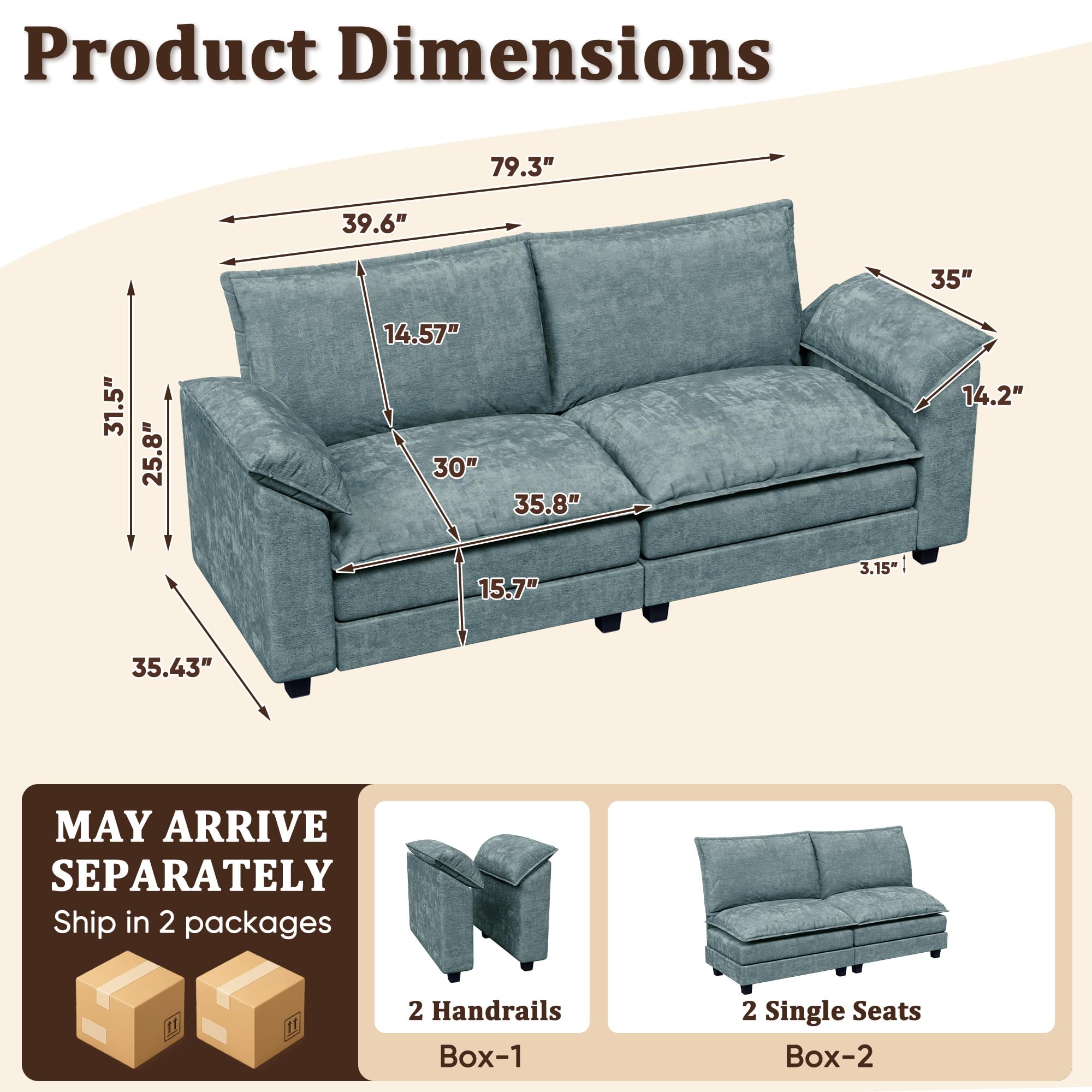 JUMMICO 40" Chaise Lounge Chair for Single Comfy Upholstered Deep Seat Reading Arm Chair Clould Couch for Living Room, Apartment Office, Small Spaces (Dark Blue-3, Single Sofa)